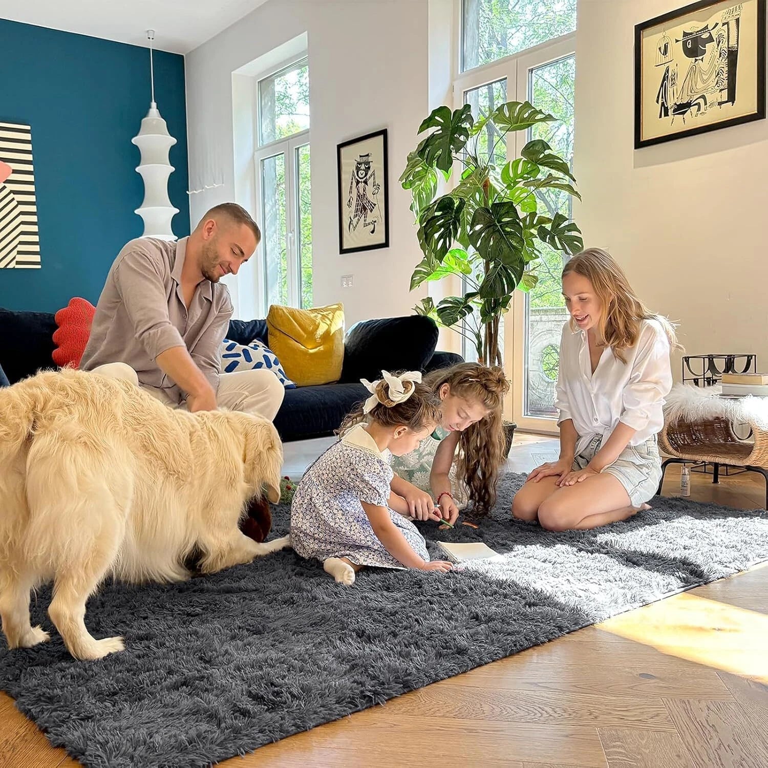 Area Rugs for Living Room Bedroom,Machine Washable 4x5.9 Feet Soft Fluffy Shaggy 07FC0E-D4 - KOEEK