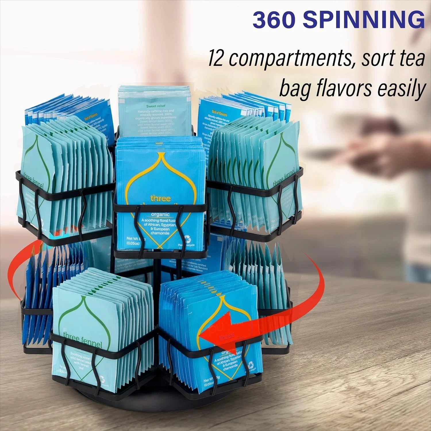 Tea bag storage rack - Rotating carousel stand with 12 compartments 07FC0E-D4 - KOEEK