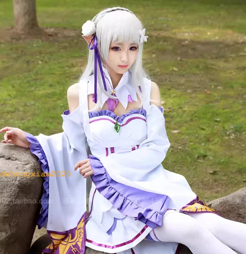 Anime Re:Zero kara Hajimeru Isekai Seikatsu Emilia Cosplay Costume Stocking 07FC0E-D4 - KOEEK