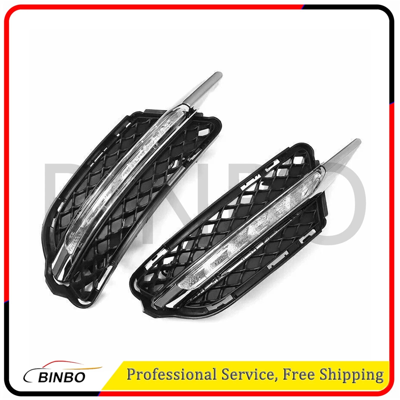 Pair of Front Bumper Grille w/ DRL LED Fog Light Lamp Kit for Benz W221 2010-12 07FC0E-D4 - KOEEK
