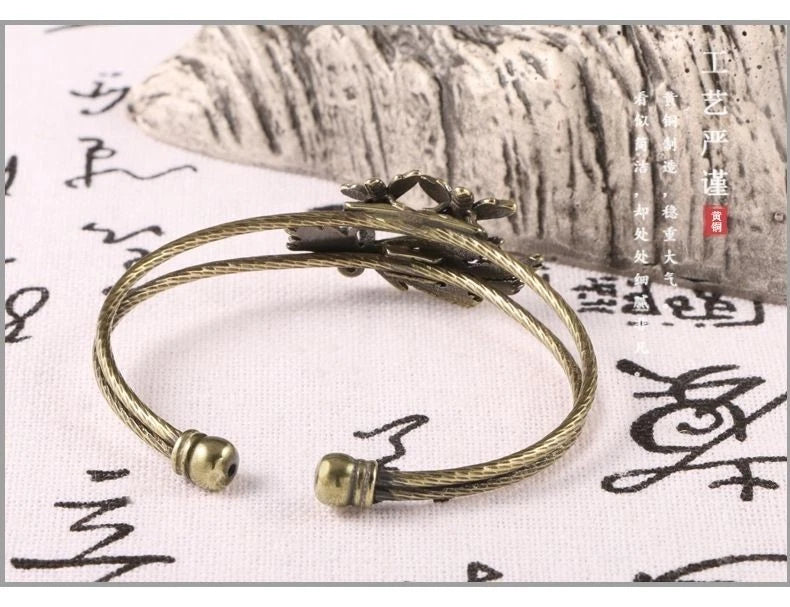 Chinese Style Brass Open Bangle Women’s Antique Copper Bracelet 07FC0E-D4 - KOEEK