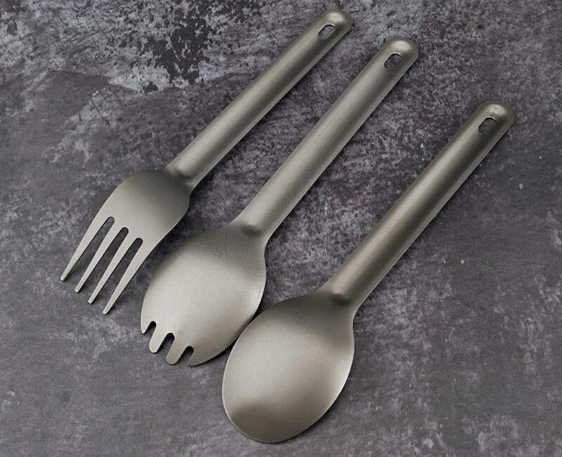 Titanium 3 Fork Spoon Sets Outdoor Camping Tableware Portable Salad SpoonEDCTool 07FC0E-D4 - KOEEK