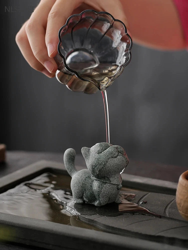 Kitten Sculpture Handmade Tea Pet Chinese Tea Tray Decoration Fish Tank Potted 07FC0E-D4 - KOEEK