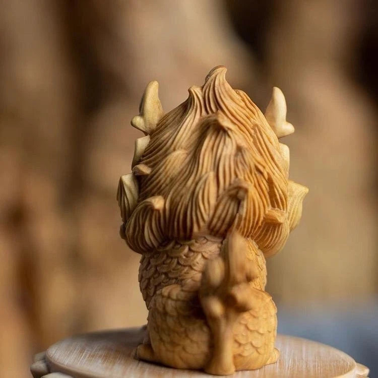Thuja Wood Qilin Figurine Handheld Car Home Decor  Beast Ornament 07FC0E-D4 - KOEEK