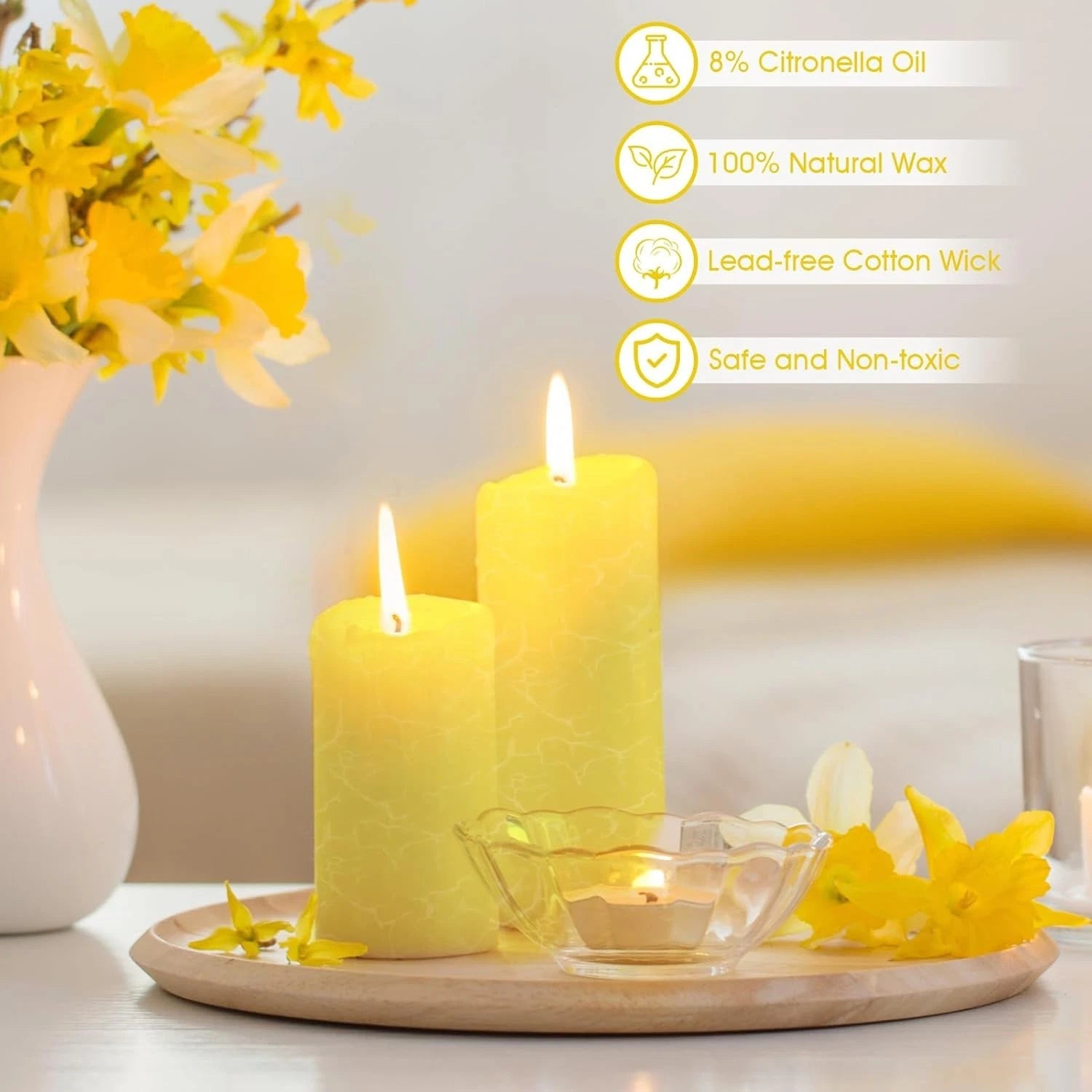 Large Lemongrass Candle, Lemongrass Scented Pillar Candle (2 inches x 4 inches) 07FC0E-D4 - KOEEK