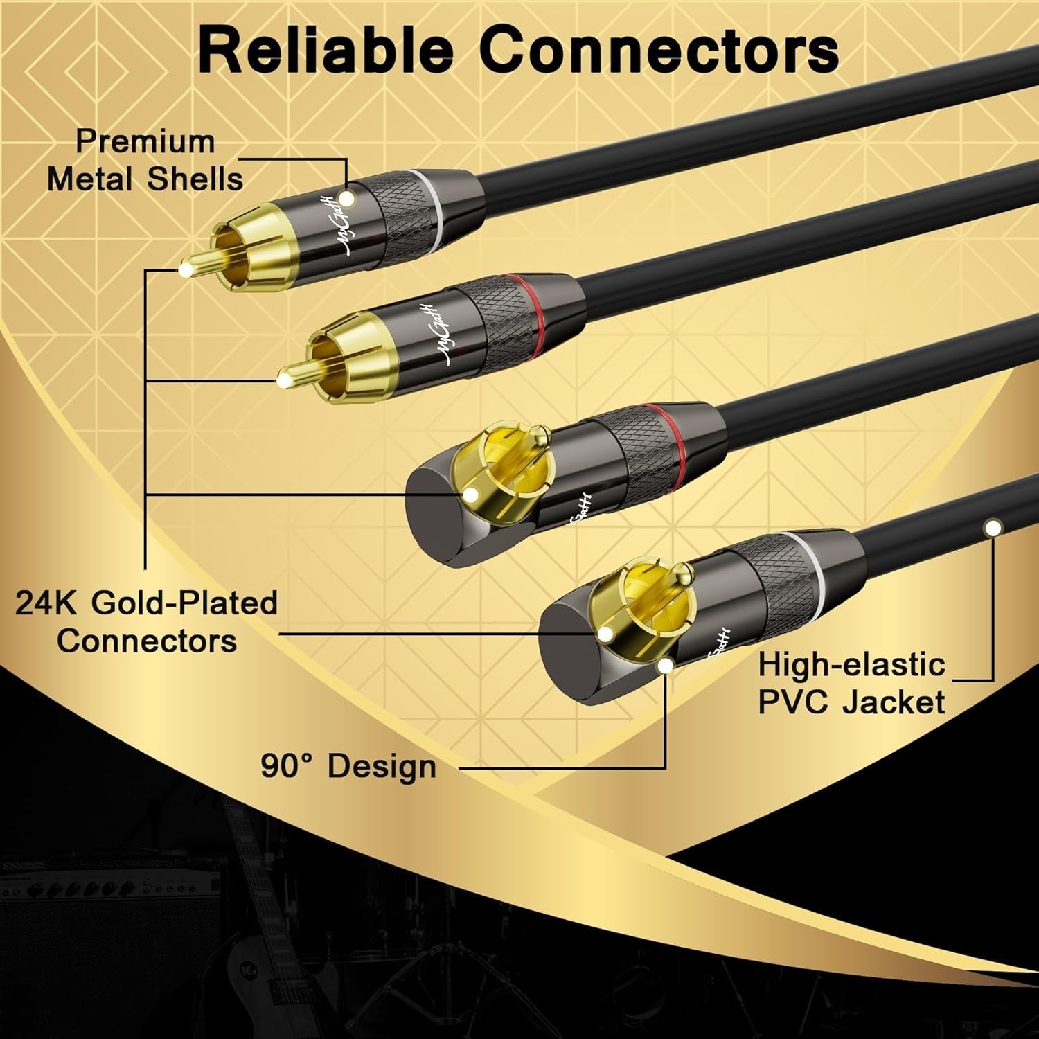new RCA Cable 6 FT, 90 Degree Right Angle 2RCA to Stereo Audio Cable, 6FT 07FC0E-D4 - KOEEK