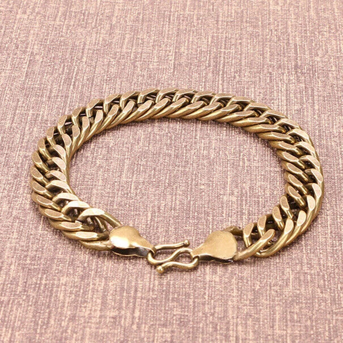 Solid Brass Handmade Vintage Bracelet Men's Bracelet Curb Flat Chain Length 24cm 07FC0E-D4 - KOEEK