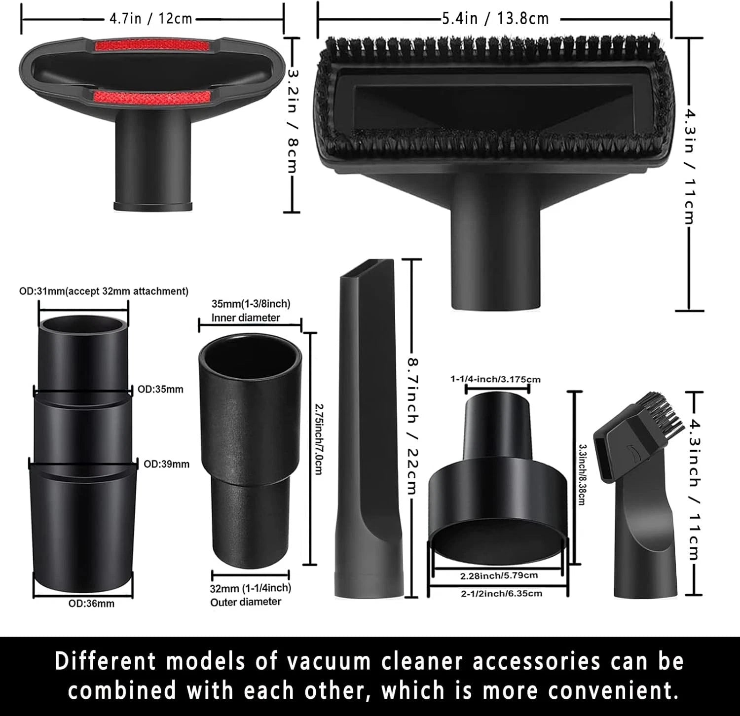 11-piece universal vacuum cleaner accessory set, includes 1-1/4 inch 07FC0E-D4 - KOEEK