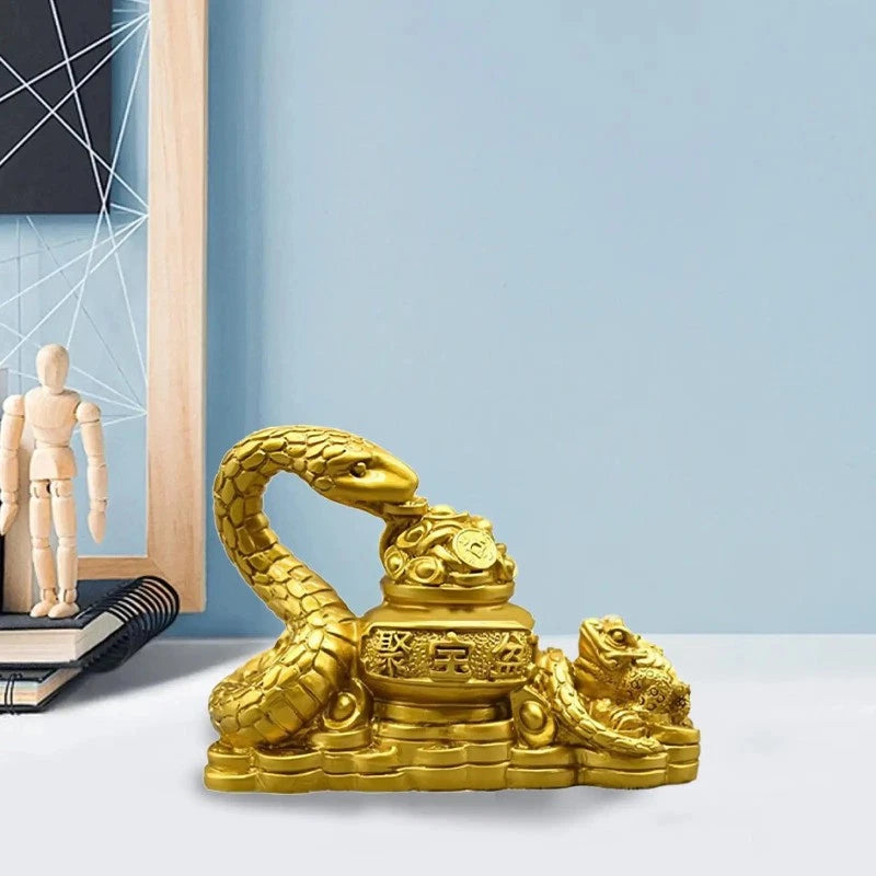 9cm Chinese Treasure Basin Snake Statue Resin Tea Pet Attract Wealth Decoration 07FC0E-D4 - KOEEK