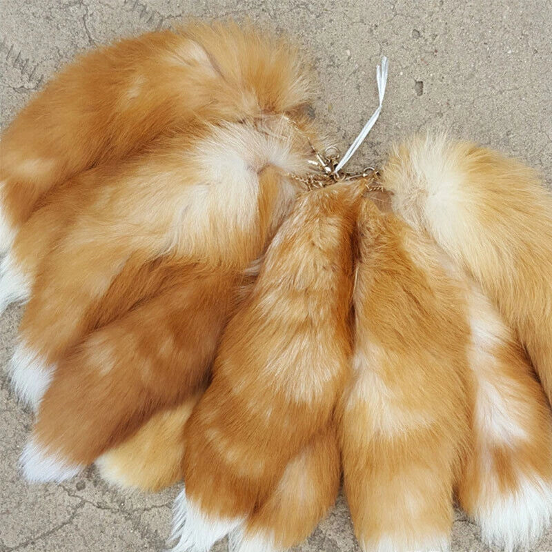 1PC Real Large Crystal Fox Tail Fur Keychain Tassel Bag Tag Charm Bag Pendant 07FC0E-D4 - KOEEK