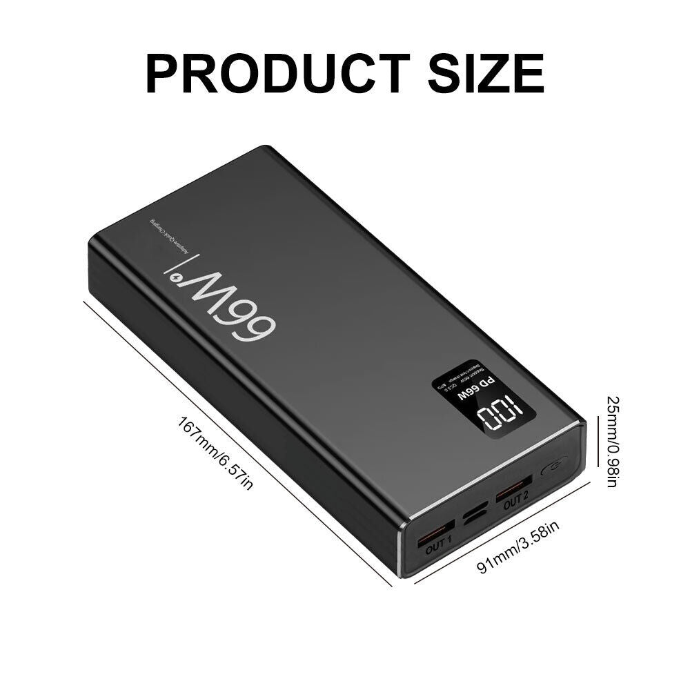 ny 1-2X 30000mAh 66W Power Bank bærbar PD 20W hurtiglader 2USB eksternt batteri