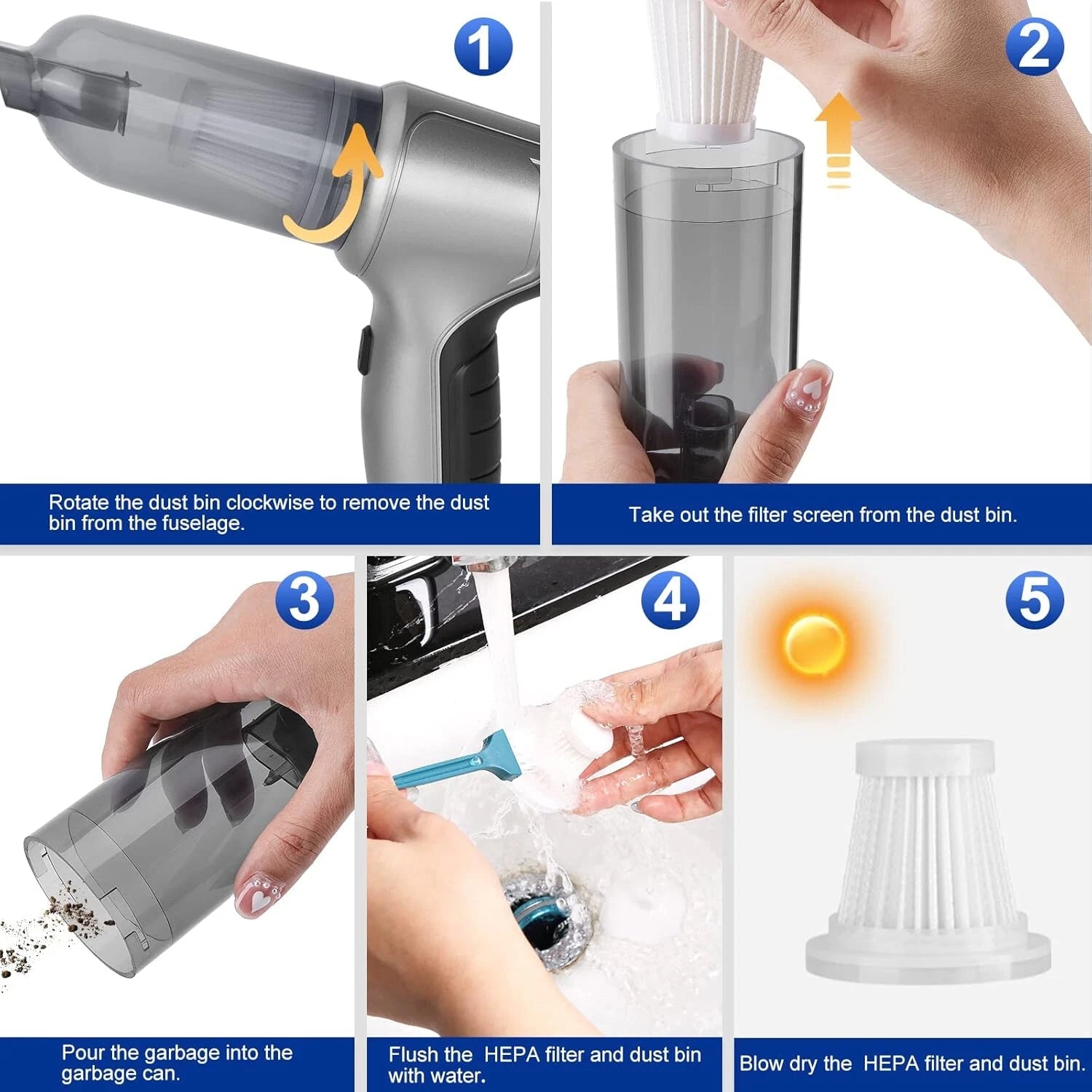 Handheld Cordless Vacuum Cleaner, 9000PA Portable Cordless Car Vacuum Cleaner 07FC0E-D4 - KOEEK