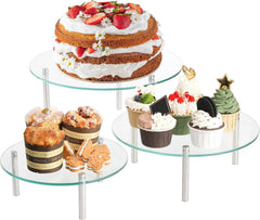 3 Pcs Tempered Glass Cupcake Stands ,9,11,12.6 Inch Round Food Display Stand 07FC0E-D4 - KOEEK