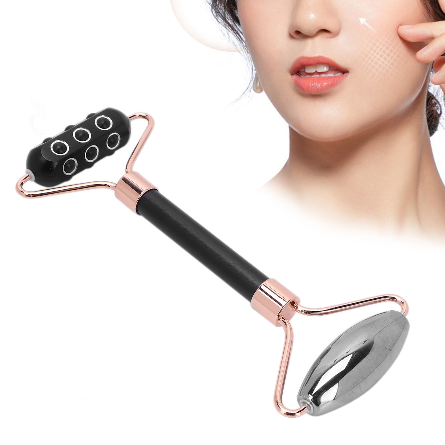 new Terahertz Face Roller Power Stone Roller Massager Gua Sha Massage(Black ) HGF koeek - KOEEK