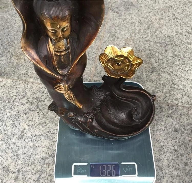 Pure Copper Guanyin Backflow Incense Burner Antique Aromatherapy Decor Tea Art 07FC0E-D4 - KOEEK