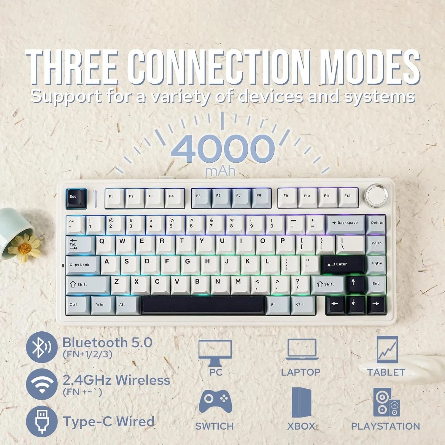 Mechanical Keyboard, 75% Wireless Hot Swap Gaming Keyboard 07FC0E-D4 - KOEEK