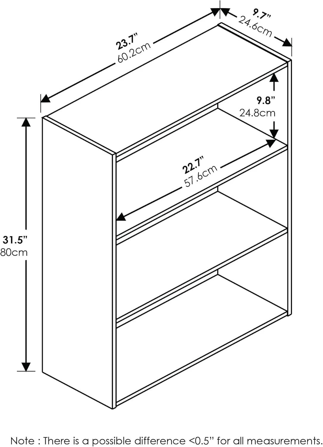 3-Shelf Open Bookshelf, Columbia Walnut 07FC0E-D4 - KOEEK