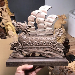 24cm Vietnamese Agarwood Zhuang Dragon Boat Feng Shui Sailing Figurine Decor 07FC0E-D4 - KOEEK