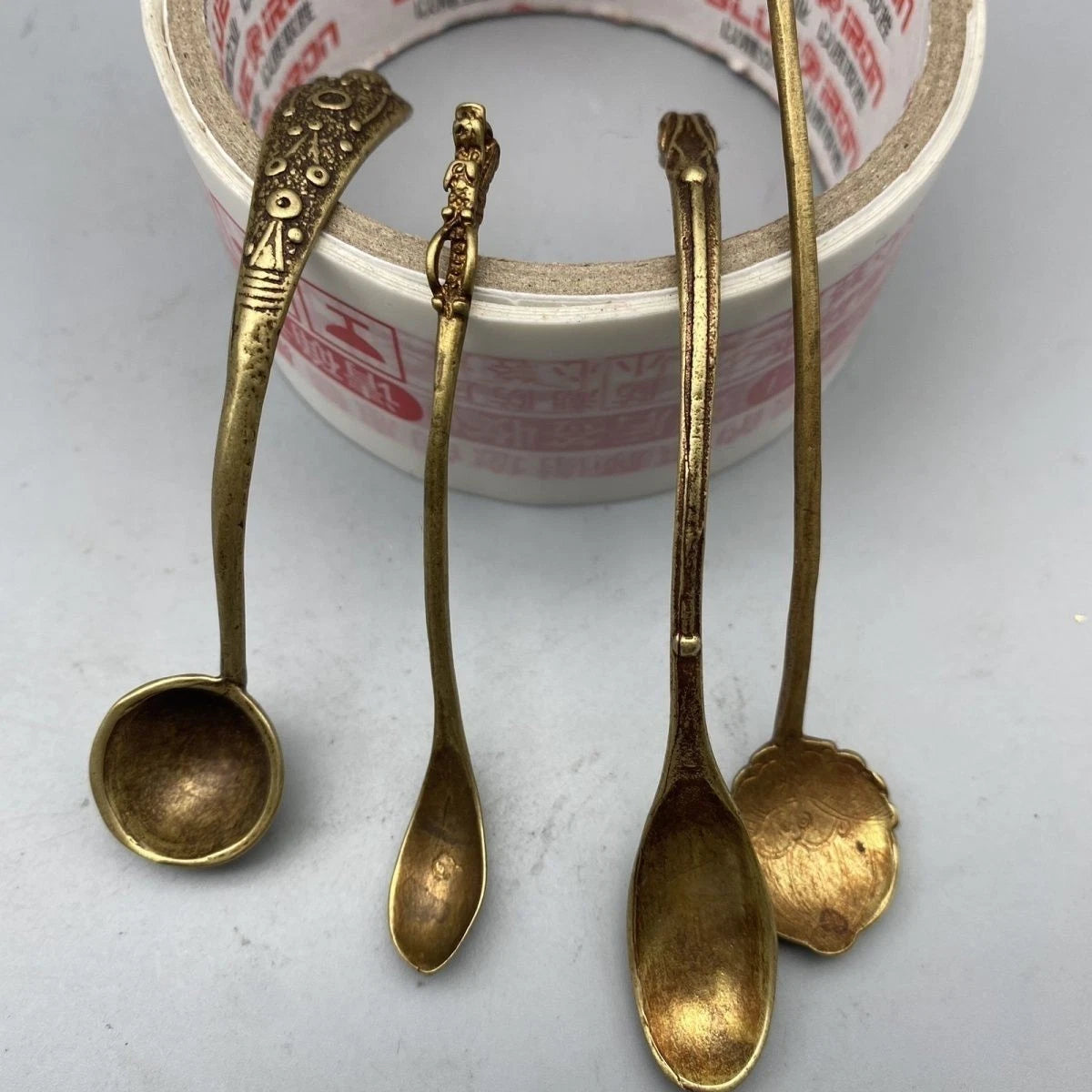 Brass Spoon Tea Spoon Dragon Head Handle Copper Craft Utensil 4pc 07FC0E-D4 - KOEEK