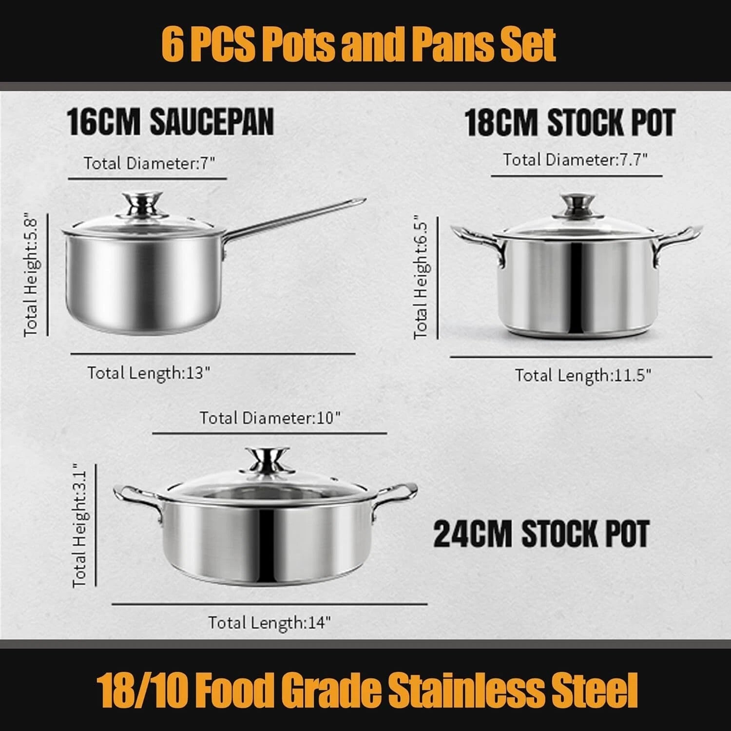 Stainless Steel CookwareSet,6 Piece Nonstick Kitchen Induction Cookware,Nonstick 07FC0E-D4 - KOEEK
