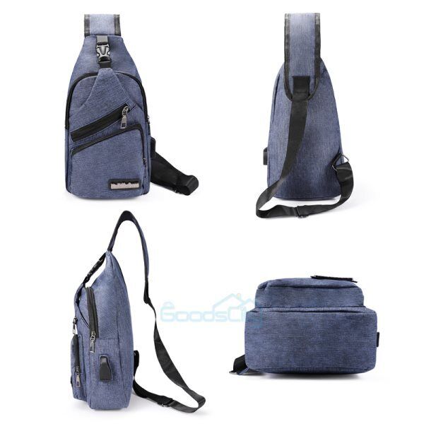 ny Tyverisikring for menn Crossbody Bag Bryst Skulder Messenger Ryggsekk USB-port