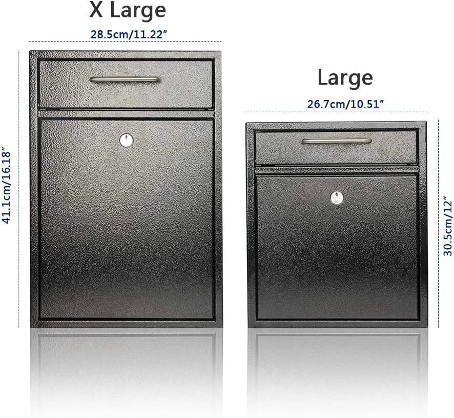 Steel Key Lock Outdoor Mailbox, Locking Wall Mounted Mailbox, Large Black 07FC0E-D4 - KOEEK