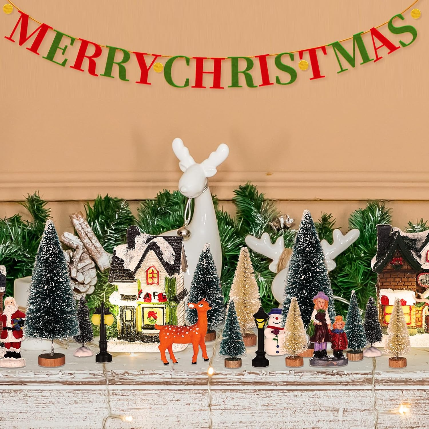 31 Pcs Christmas Village Figurines Decoration Set Lighted LED Christmas Village 07FC0E-D4 - KOEEK