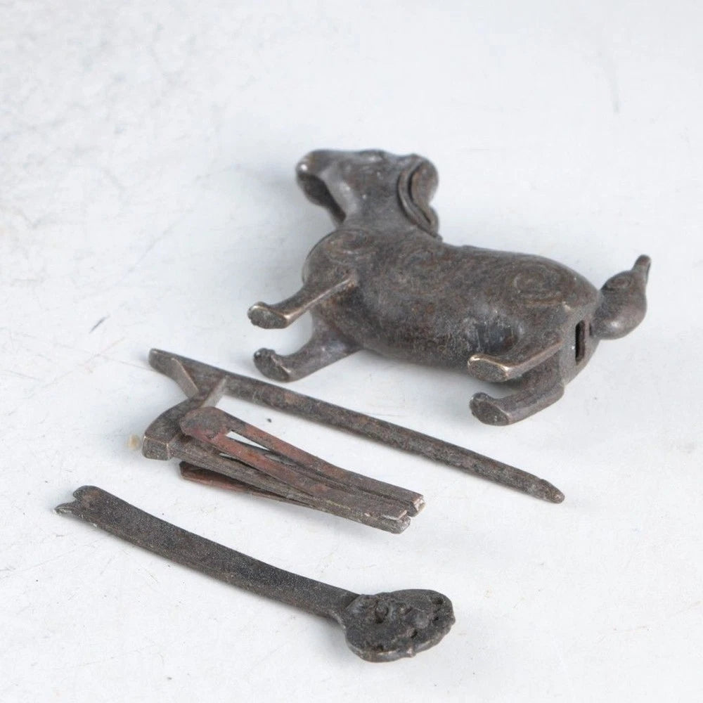 Chinese Old Style Brass Handmade Rabbit Lock with Key Rare Collectibles 07FC0E-D4 - KOEEK