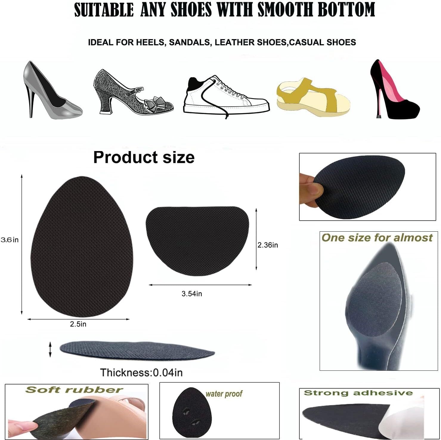 new Non-Slip Shoes Pads Sole Protectors Adhesive, High Heels Black 4pairs 07FC0E-D4 - KOEEK