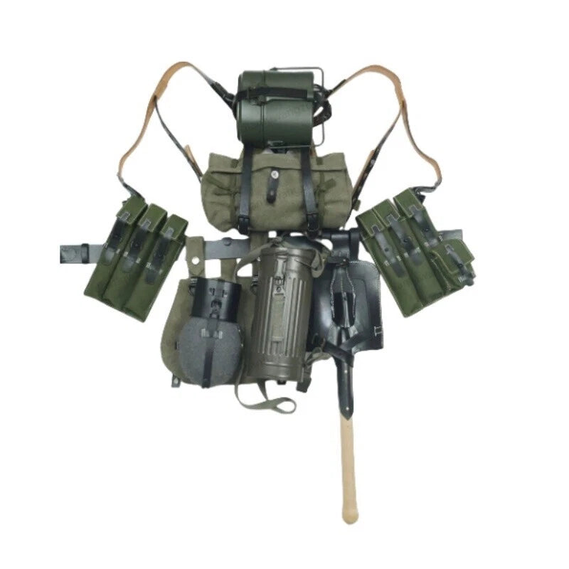 Replica MP40 Canvas Tactical Equipment 98K Straps Bottle Gas Mask Can 11pcs Set 07FC0E-D4 - KOEEK