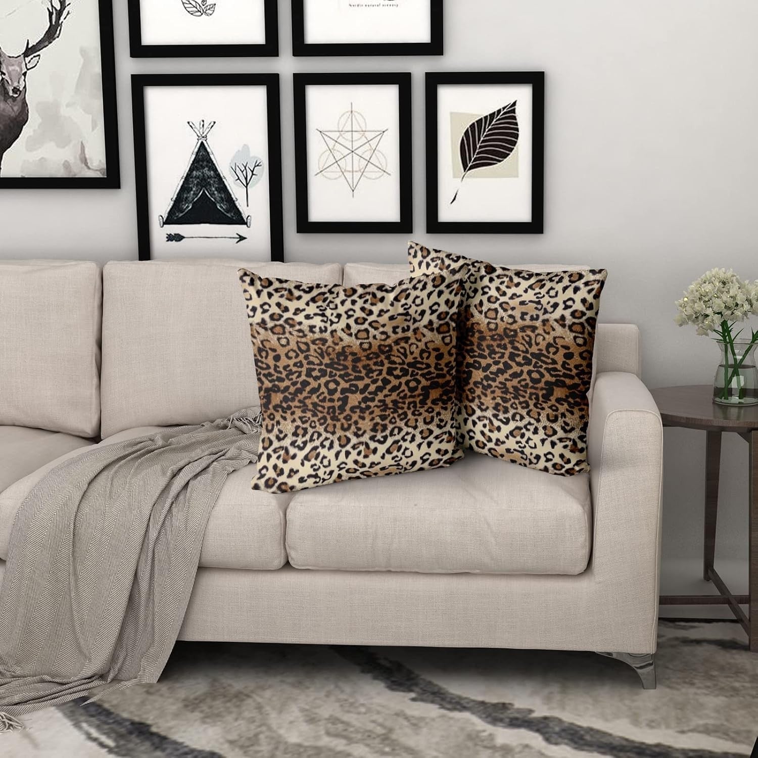 new Brown Leopard Pillow Cover 18x18 Inches 18" x (Pack of 2), 07FC0E-D4 - KOEEK