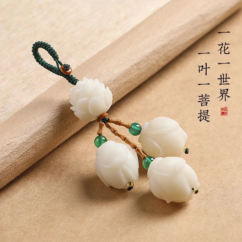 Bodhi Root Magnolia Flower Keychain Chinese Style Car Keychain Couples Pendant 07FC0E-D4 - KOEEK