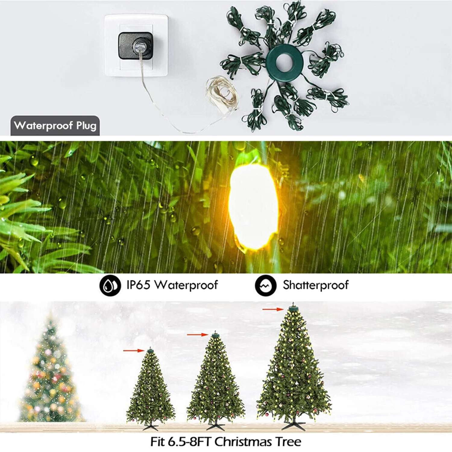 Christmas Tree String Lights Decorations with Ring Smart APP, 200 LED Waterfall 07FC0E-D4 - KOEEK
