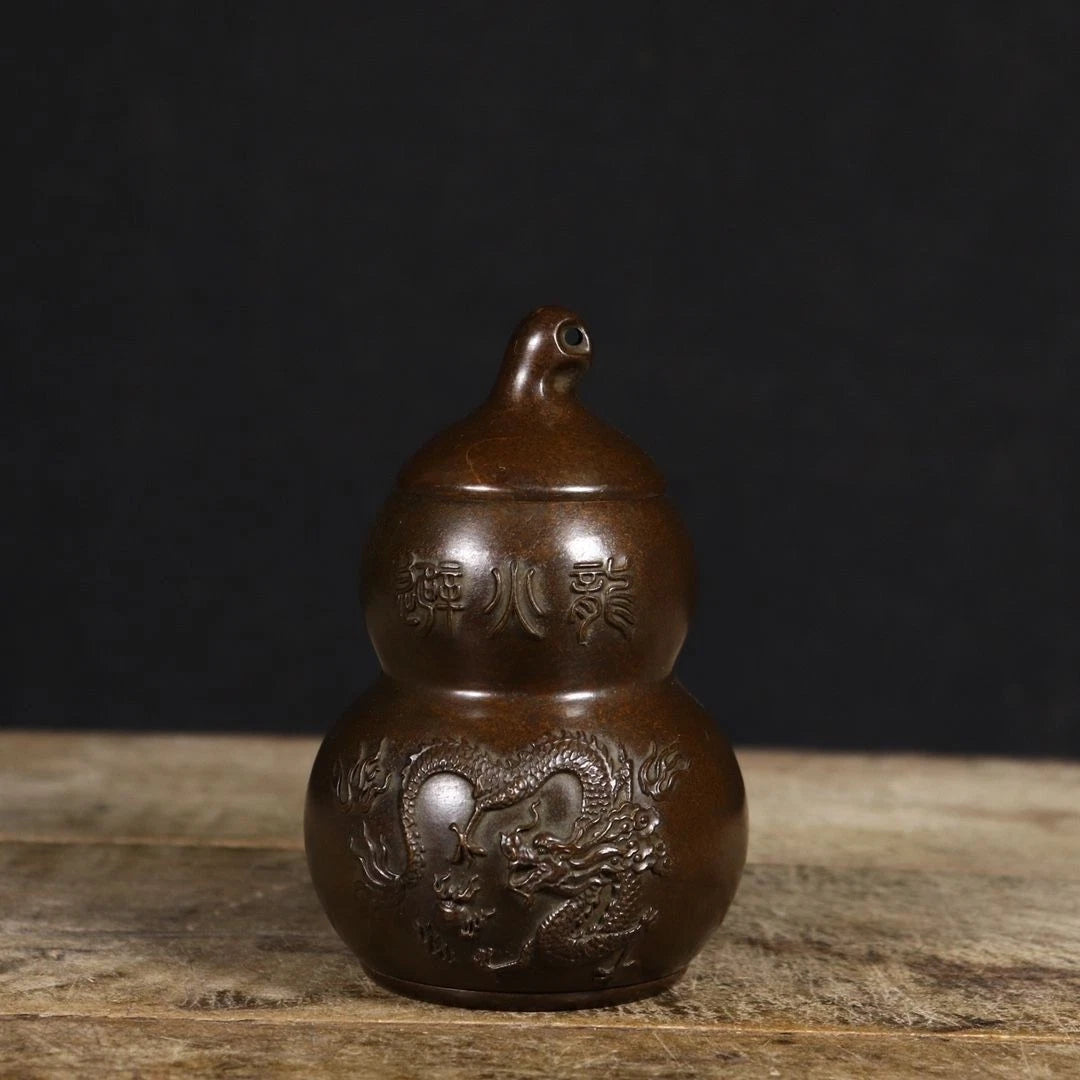13.8cm Bagua Fire Dragon Gourd Bottle Figurine Feng Shui Copper Home Decor 07FC0E-D4 - KOEEK