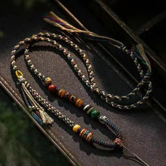 Tibetan Handmade Thangka Necklace Cord Six Word Mantra Amulet Rope Pendant 07FC0E-D4 - KOEEK