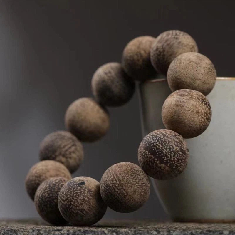 Natural Vietnam Nha Trang Bracelet 20 Beads White Agarwood Old Material 07FC0E-D4 - KOEEK