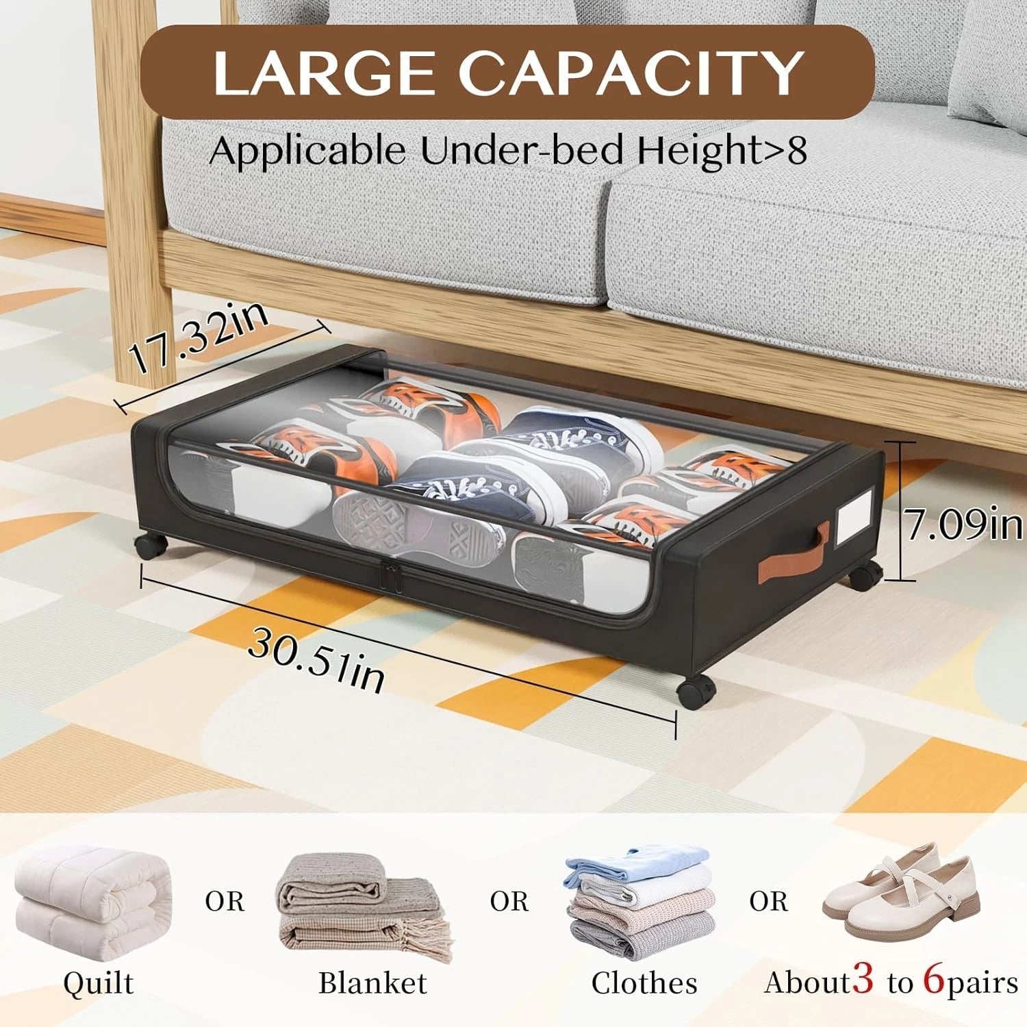 Storage cabinet under bed with wheels, transparent lid and handle 07FC0E-D4 - KOEEK