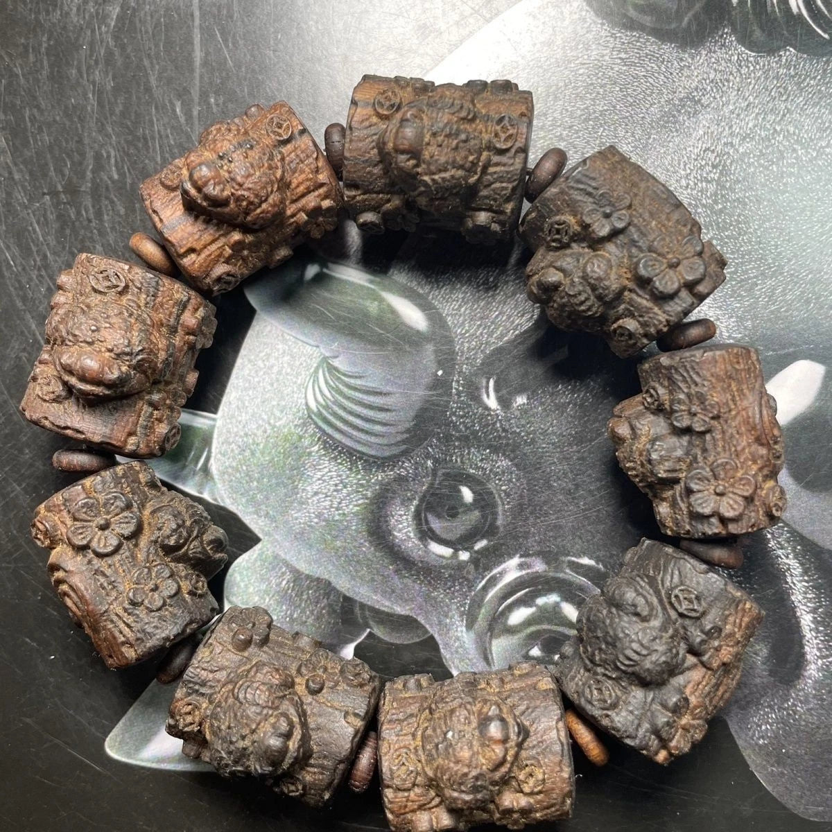 Hainan Agarwood Pendant Natural Old Wood Carved Toad Plum Blossom Ornament 07FC0E-D4 - KOEEK