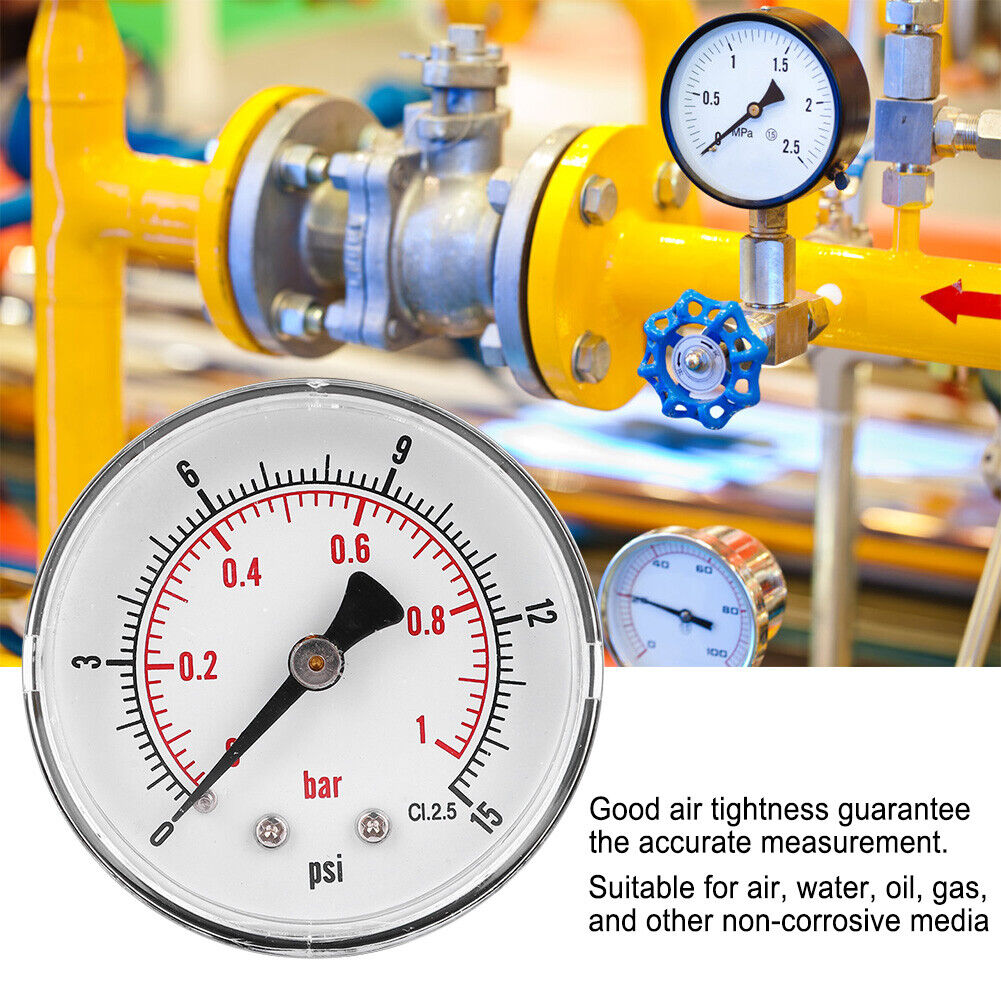 new Pressure Gauge 50mm 1/4BSPT Back Connection For Air Water Oil Gas 0-15PSI 0-1Bar koeek - KOEEK