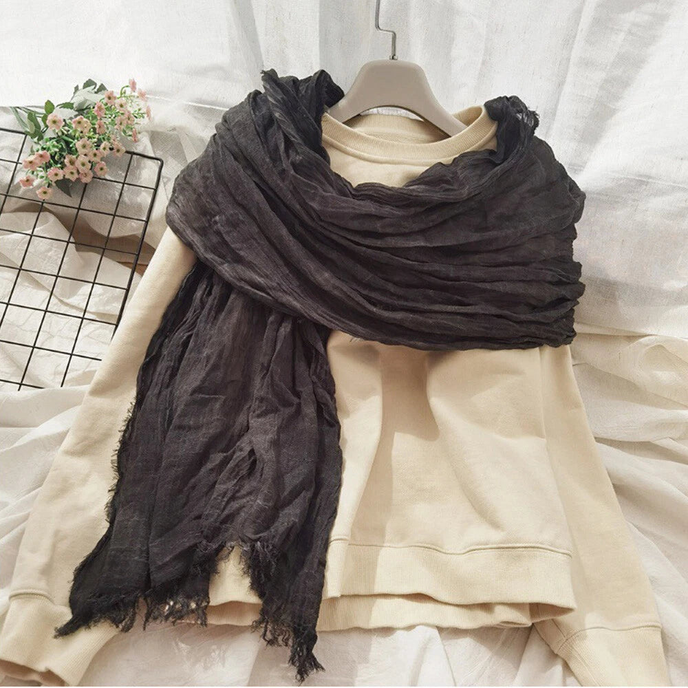 Solid Colors Cotton Scarves Shawls Wrap Men Unisex Wrinkle Large Scarf 200*100cm 07FC0E-D4 - KOEEK