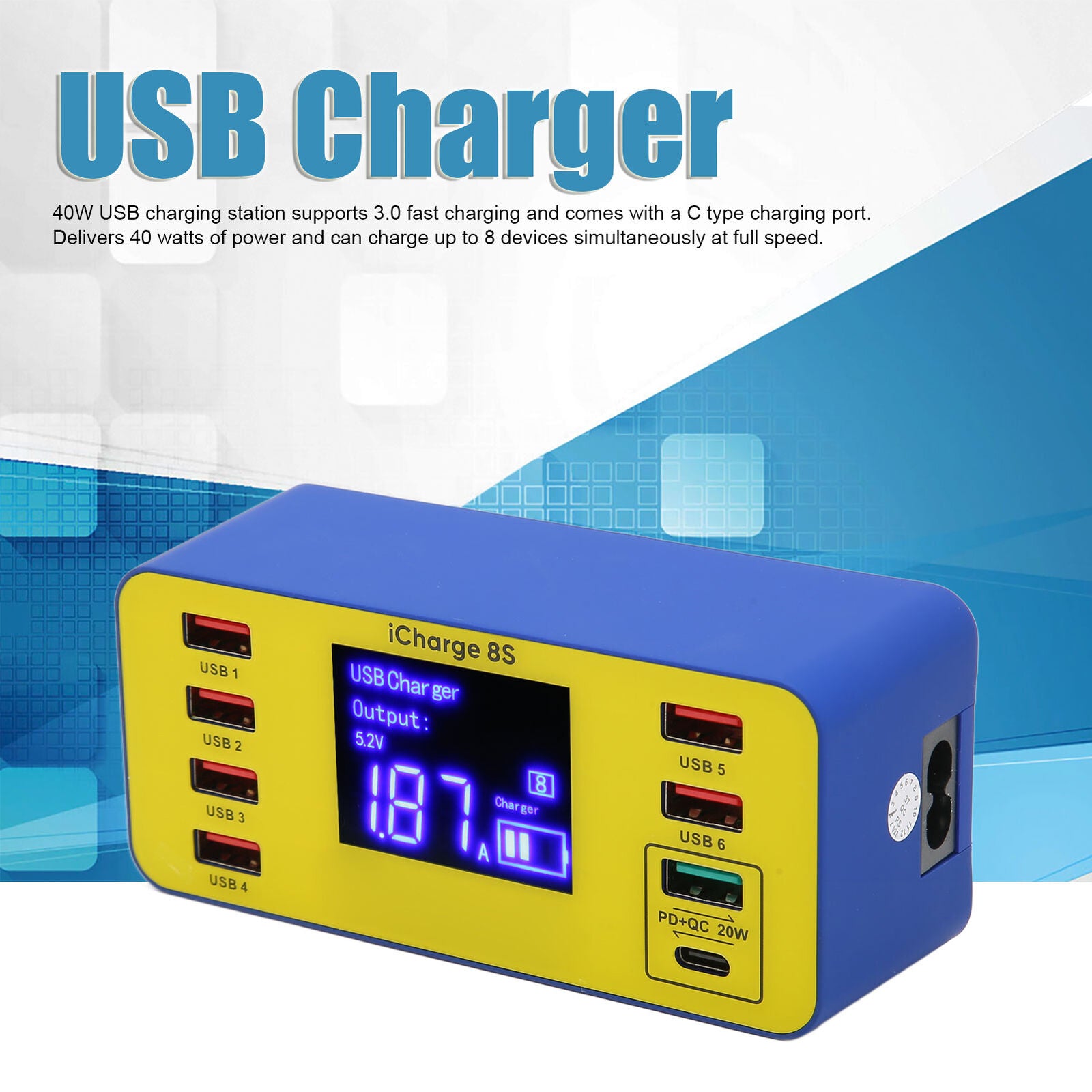 new 8 Port Charging Station 40W Fast Charging Multi Port USB Hub Charger With LCD Di koeek - KOEEK