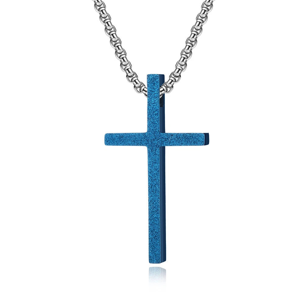 Mens Womens Stainless Steel Matte Cross Pendant w/ Necklace Chain 23.6" 07FC0E-D4 - KOEEK
