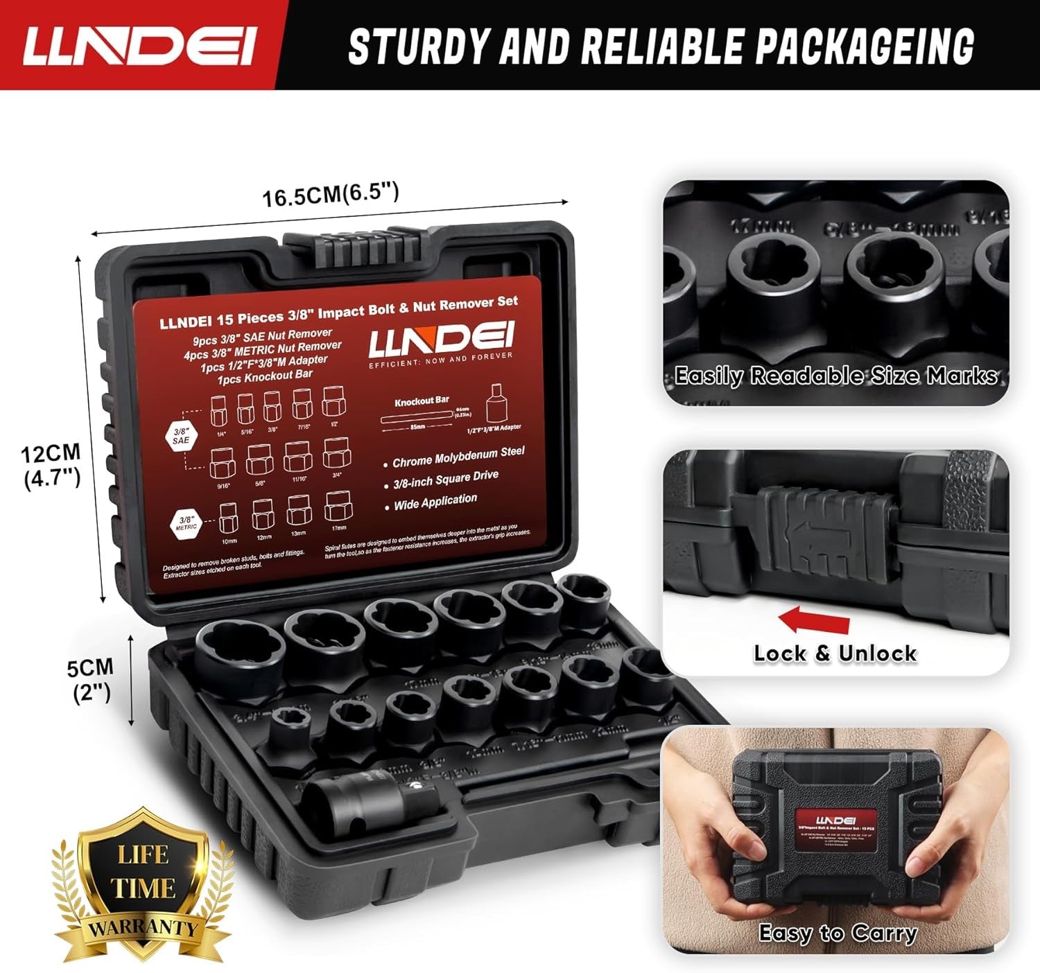 new LLNDEI Bolt Extractor Kit, 15PCS Easy Out Stripped Lug Nut 15PCS, Black LLNDEI - KOEEK