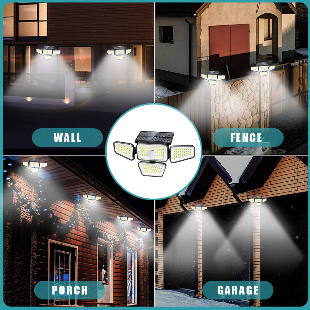 nye Solar Security Lights 4 Head 90000LM Motion Sensor Lights Justerbar Flood Light