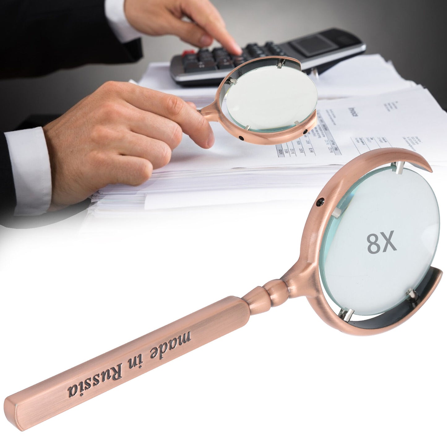 new Portable Handheld Magnifier X8 Magnifying Glass 60mm Lens Dia Bronze US koeek - KOEEK