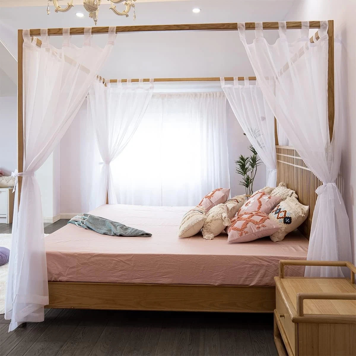 Sheer Canopy Bed Curtains for King, Queen, Full and Twin Bed, 4 Corner Bed 07FC0E-D4 - KOEEK