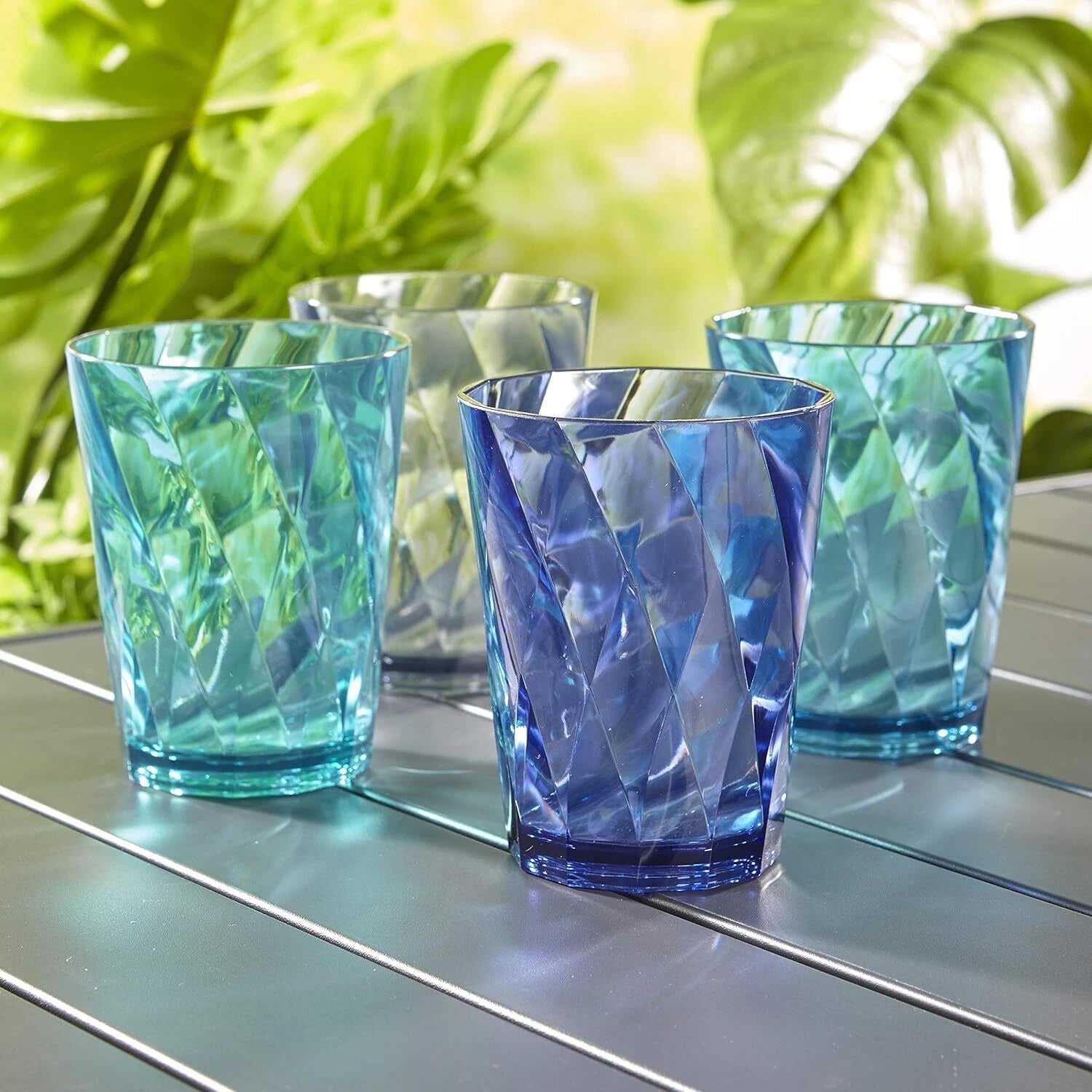 Plastic Reusable Drinking Glasses (Set of 8) 14oz Rocks Cups in Coastal Colors 07FC0E-D4 - KOEEK