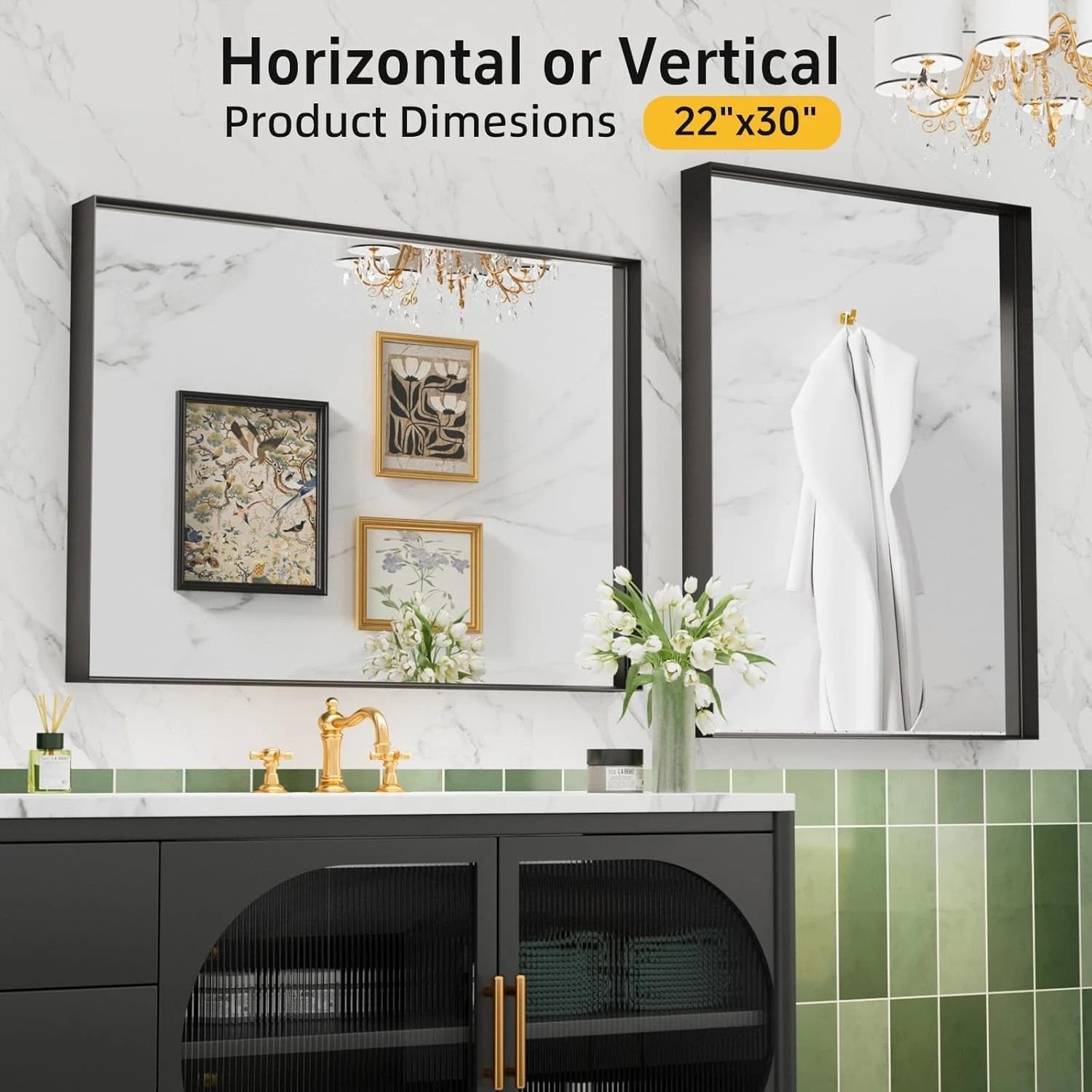 Black Vanity Wall Mirror, 22x 30 Inch Rectangular Bathroom Mirrors for Over Sink 07FC0E-D4 - KOEEK