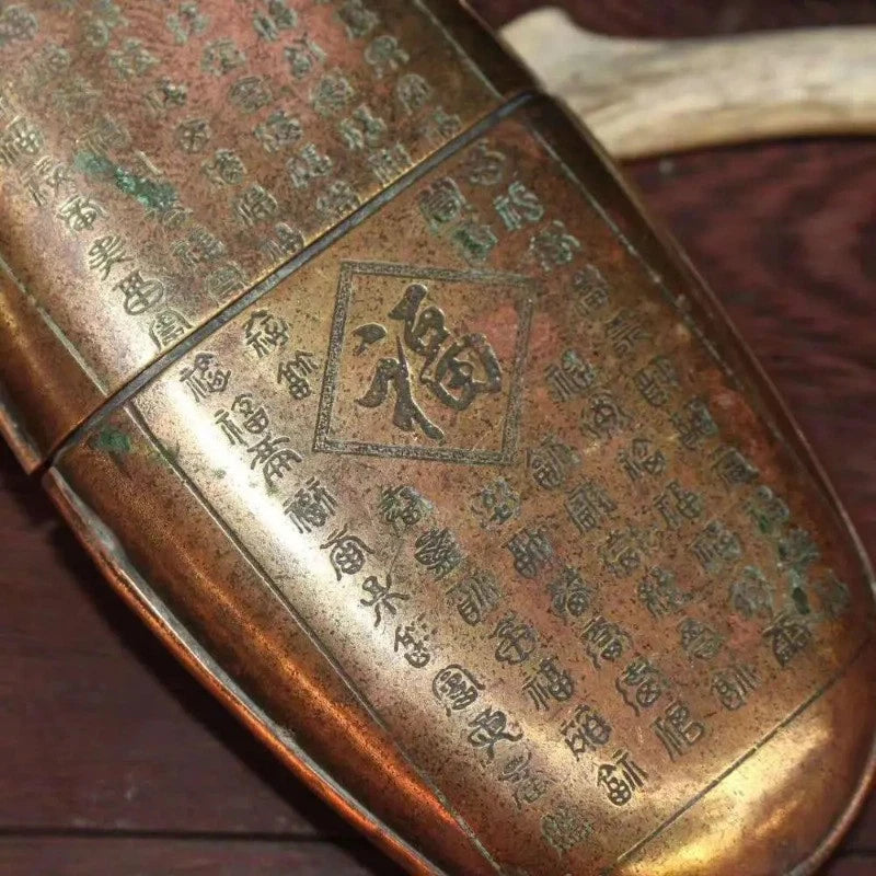 15cm Exquisitely Chinese Retro Copper Handcarved Fushou Glasses Case Collection 07FC0E-D4 - KOEEK