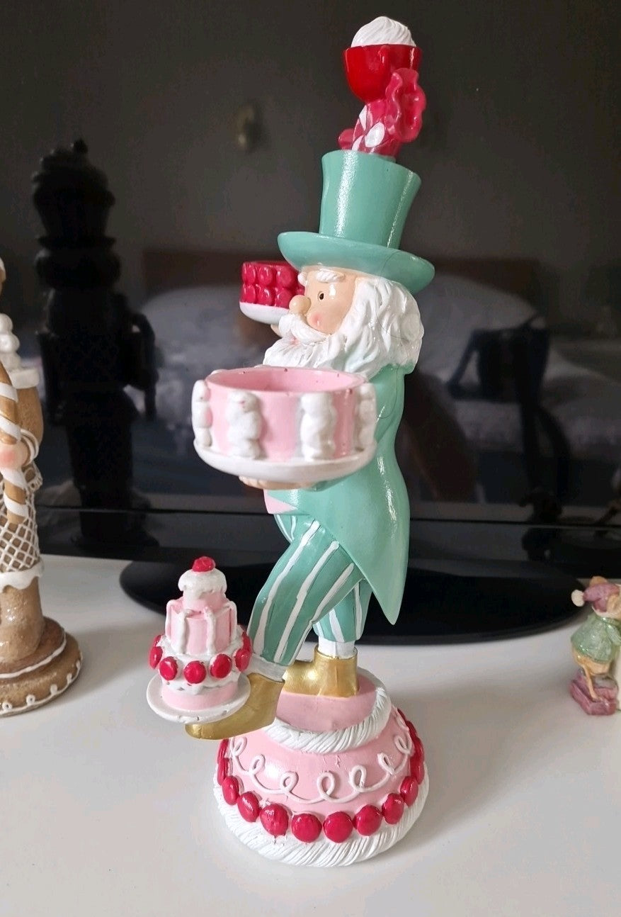Christmas Candy Pastel Santa Claus Balancing Cakes Tea Light Holder Ornament 07FC0E-D4 - KOEEK